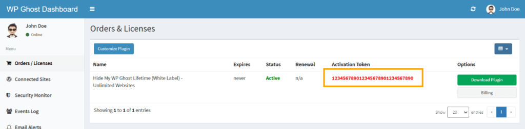 Activate WP Ghost Token License