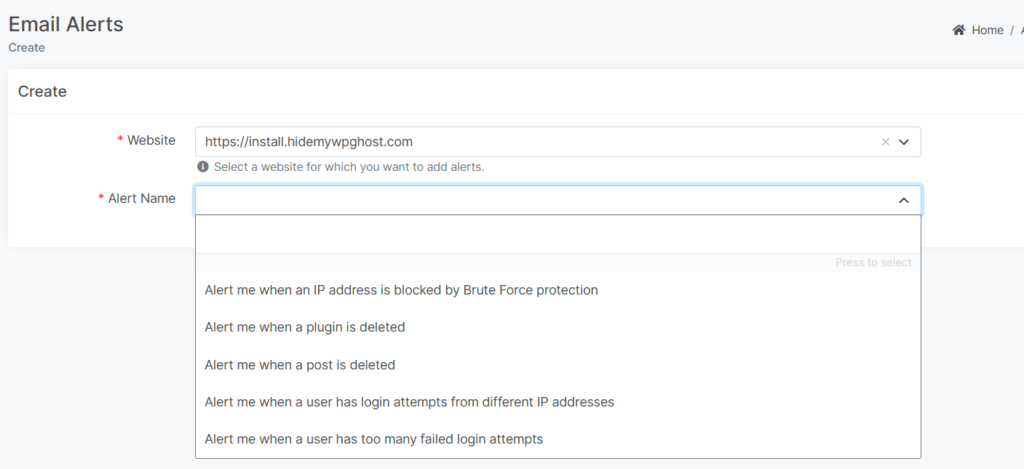 Create New Email Alert