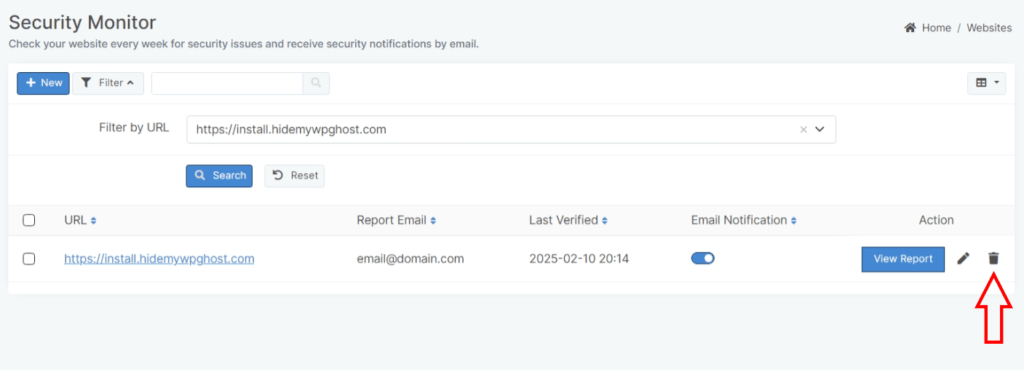 Remove Website from Security Monitor