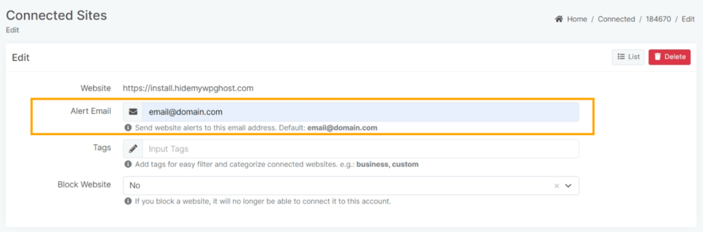 Custom Email Alert Address