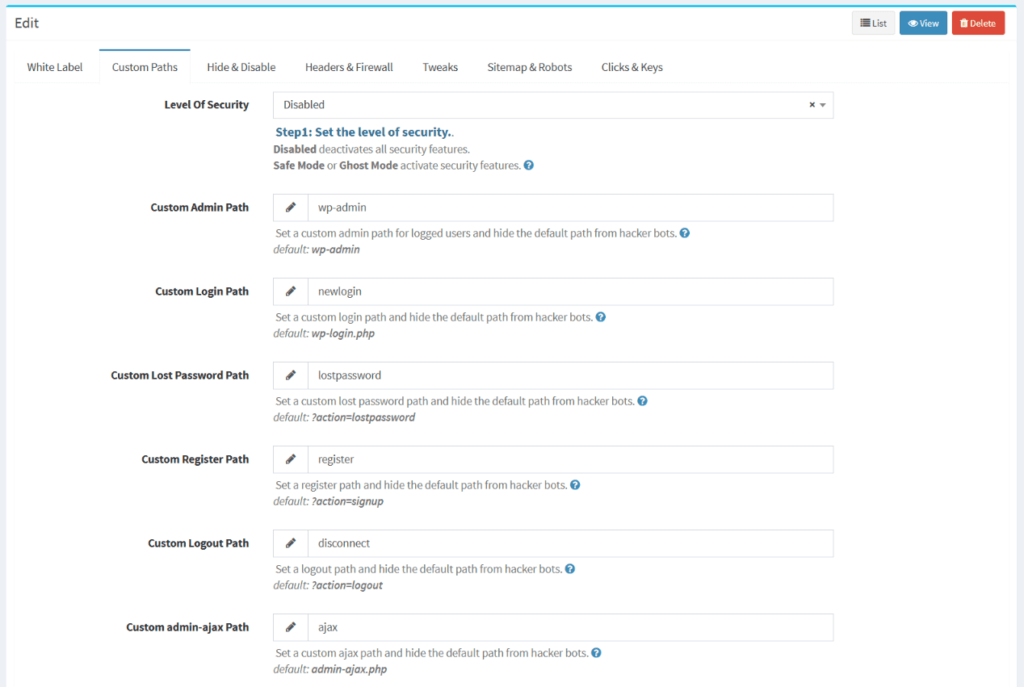 Whitelabel custom paths