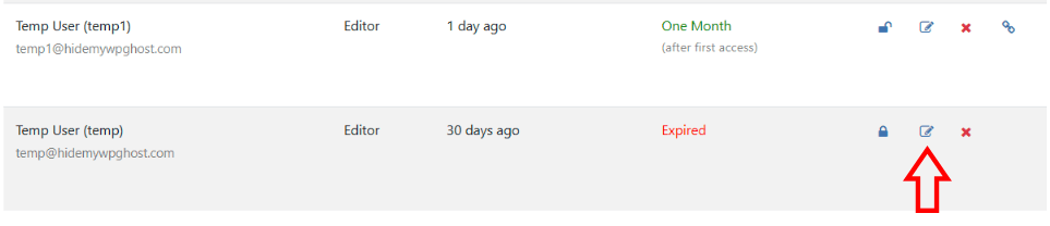 Edit Temporary Login User