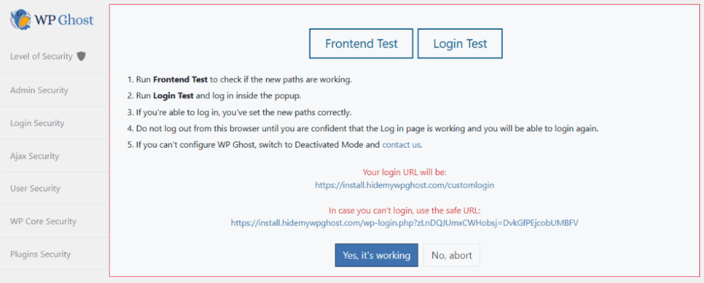frontend test in wp ghost