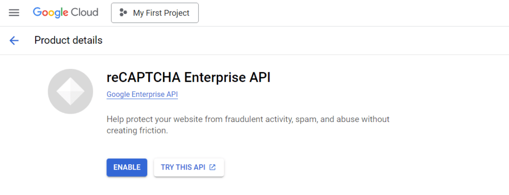 Enable reCaptcha Enterprise API