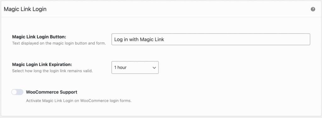 Magic Login Feature Settings