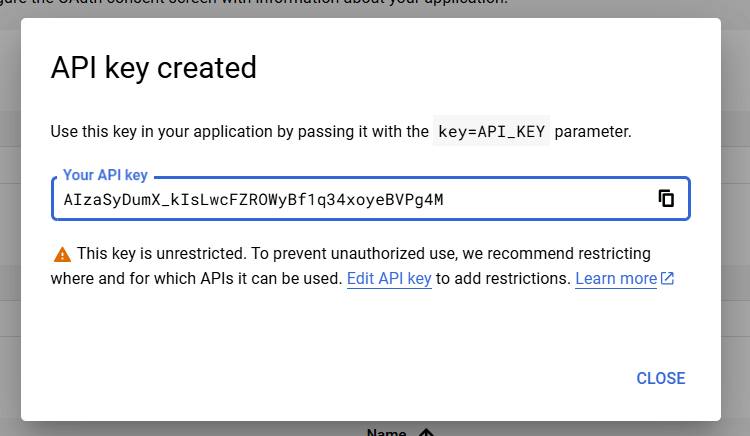 New API Key Google Cloud