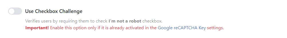 reCaptcha Use Checkbox Challenge