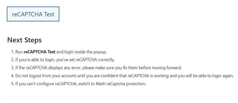 reCaptcha Test button