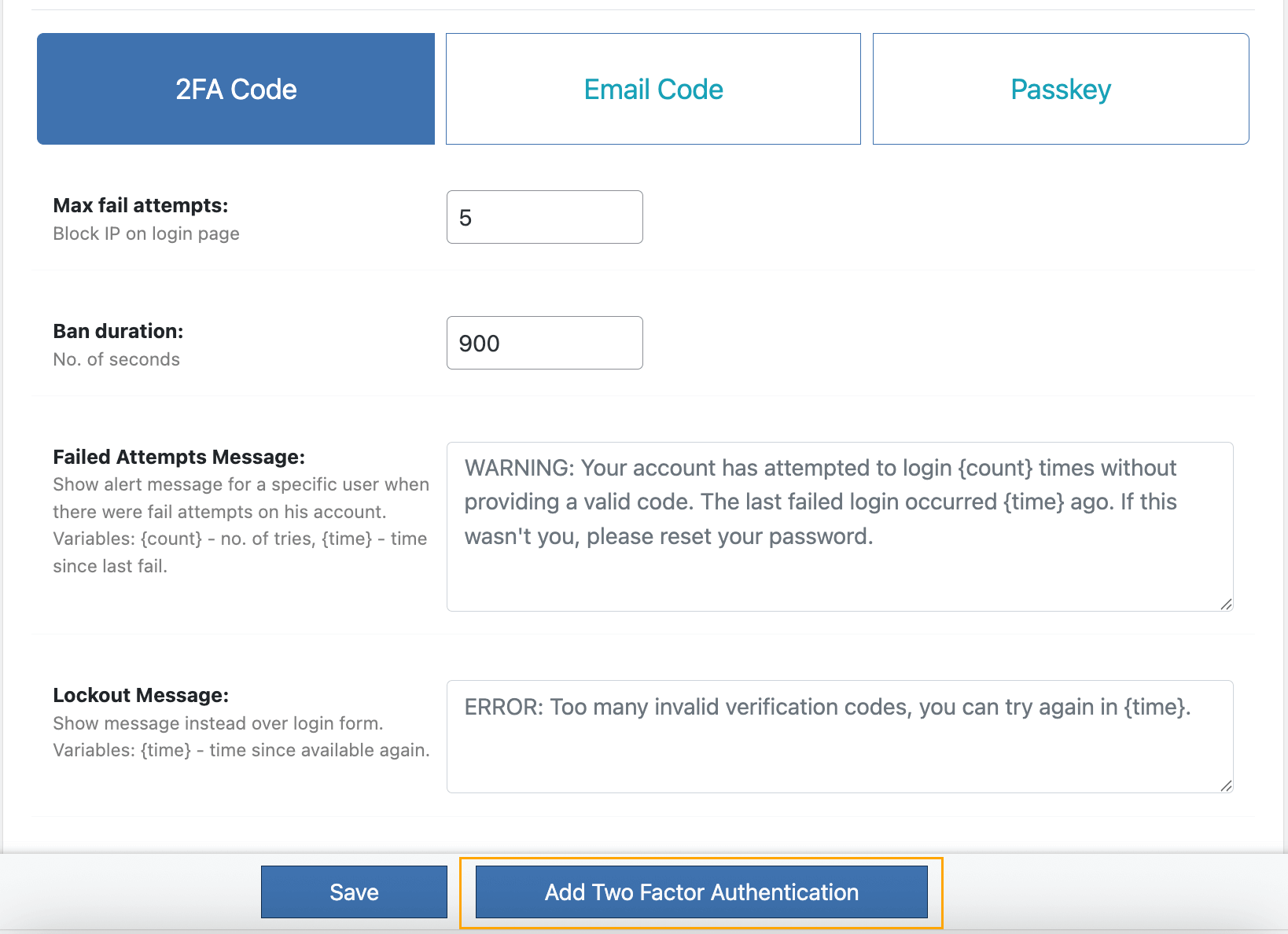 Two Factor - Code User Account