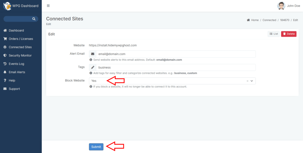 Block Website option select Yes to block the website