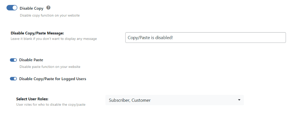 Disable Copy and Paste
