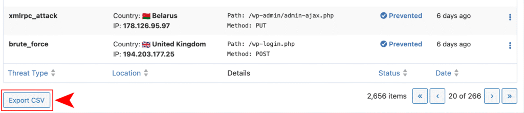 CSV Export for Security Logs